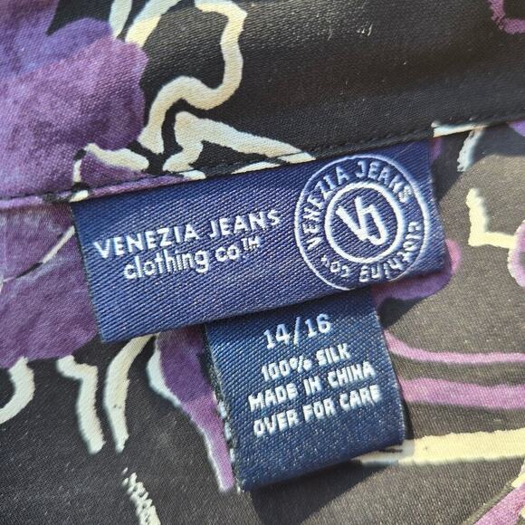 Venezia Jeans Womens Purple Floral Silk Blouse 14/16 Bell Sleeve Whimsigoth Boho - Picture 5 of 8